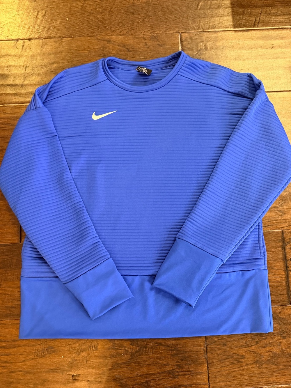 Nike Royal Blue Ribbed Crewneck Sweatshirt with Swoosh Logo and Pockets